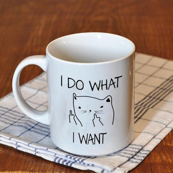 "I DO WHAT I WANT" 10 oz coffee mug with cat cartoon