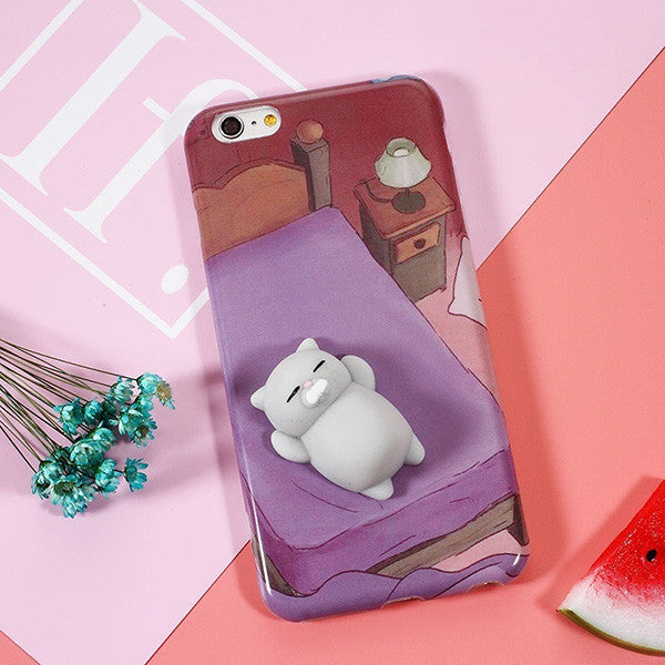 Iphone case with pushable, sleepy kitten