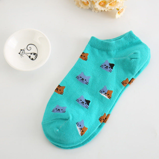 Socks with cat faces, several colors, ankle socks