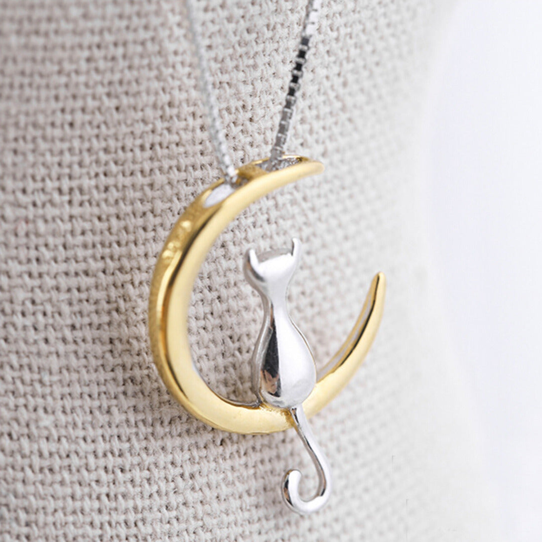 Cat Moon Necklace Silver & Gold styles