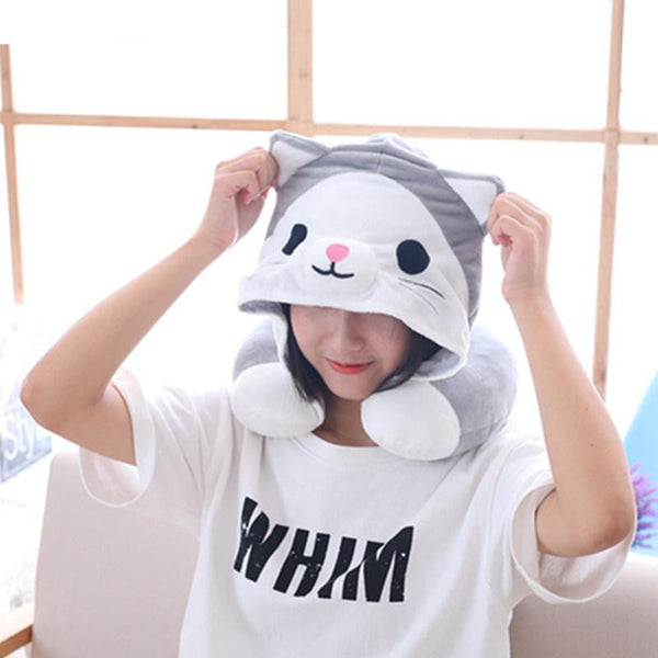 Travel pillow, neck support cat style hoodie