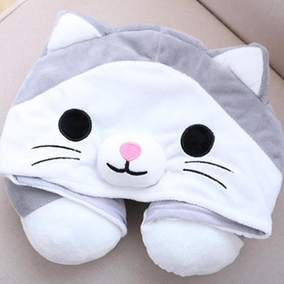 Travel pillow, neck support cat style hoodie