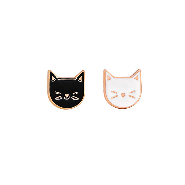 2 piece set cute cat pins, black and white