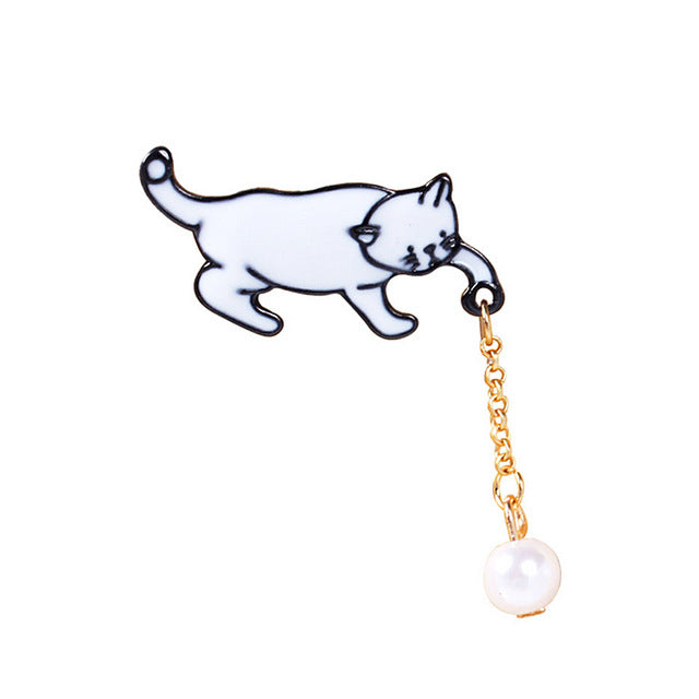 Cute White Imitation Pearl Cat fashionable pin